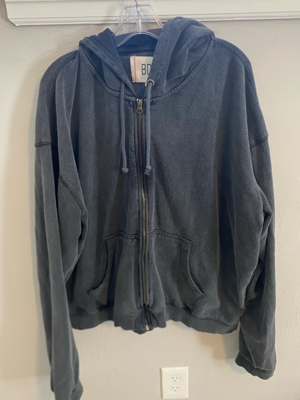 BGD Washed Charcoal Zip-Up Hoodie with Hood Size XL